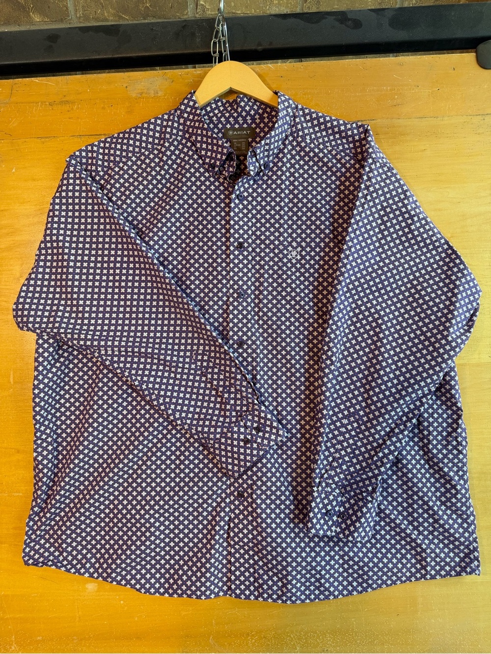 Ariat Men's Dark Blue Button-Up Shirt with White Micro Print